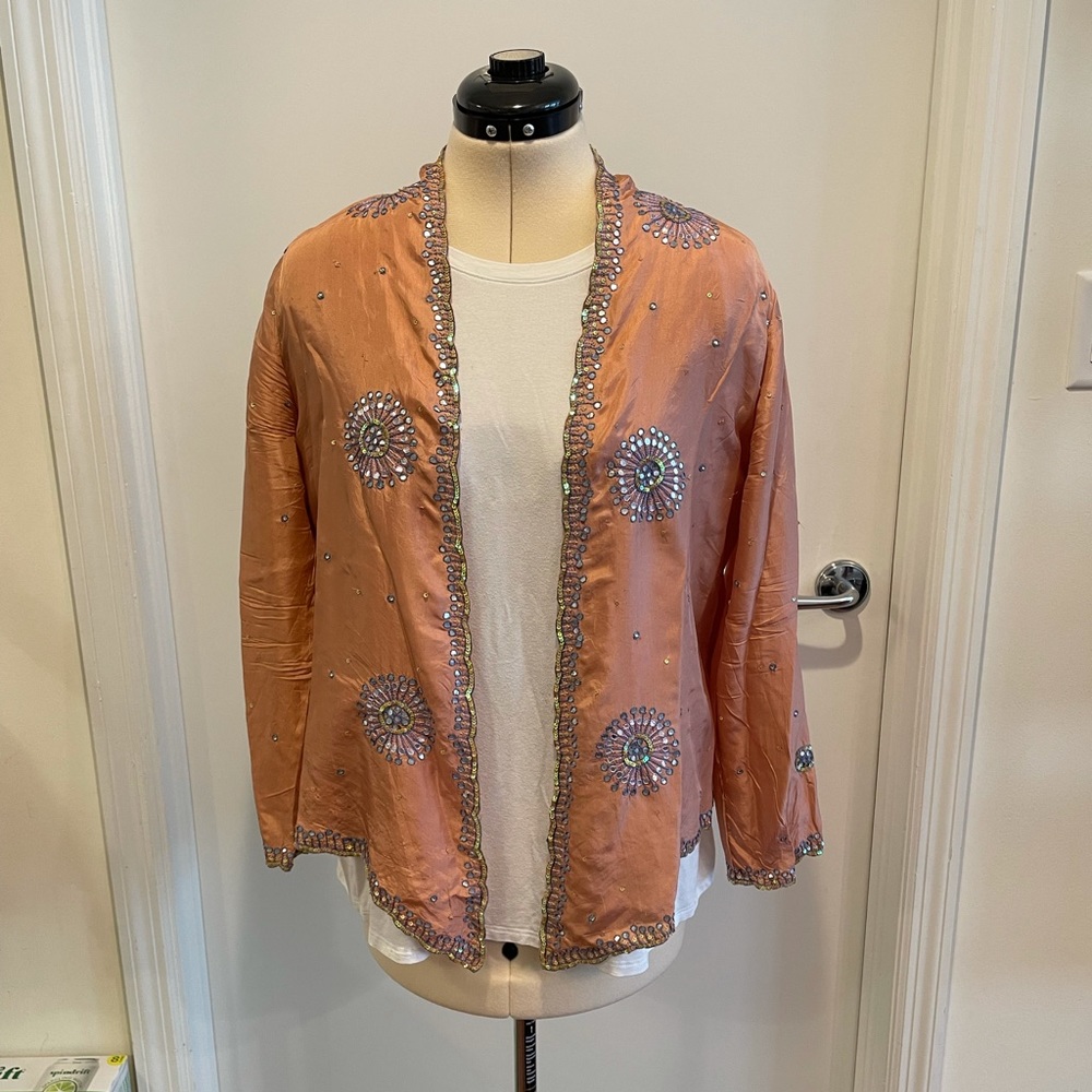 Peach colored Sage Jewelry Silk Jacket - Size M/L.
